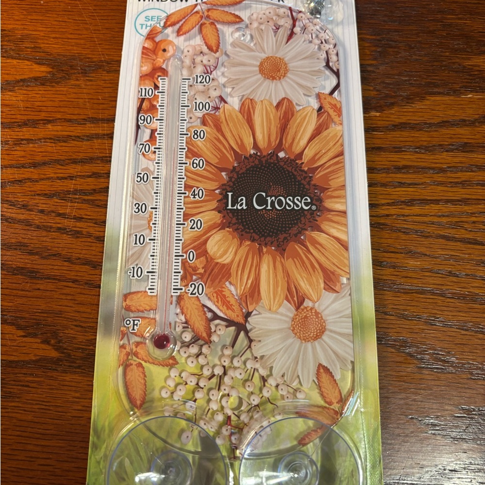 LaCrosse Sunflower and Daisy Thermometer - Orange and White8” for outside